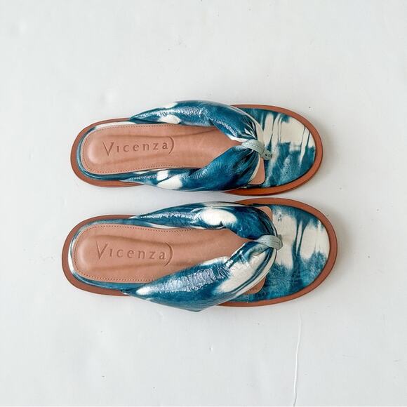 Anthropologie Vicenza Alexia Puffy Flip-Flop Sandals 39/8 Blue Tie Dye - Picture 5 of 7